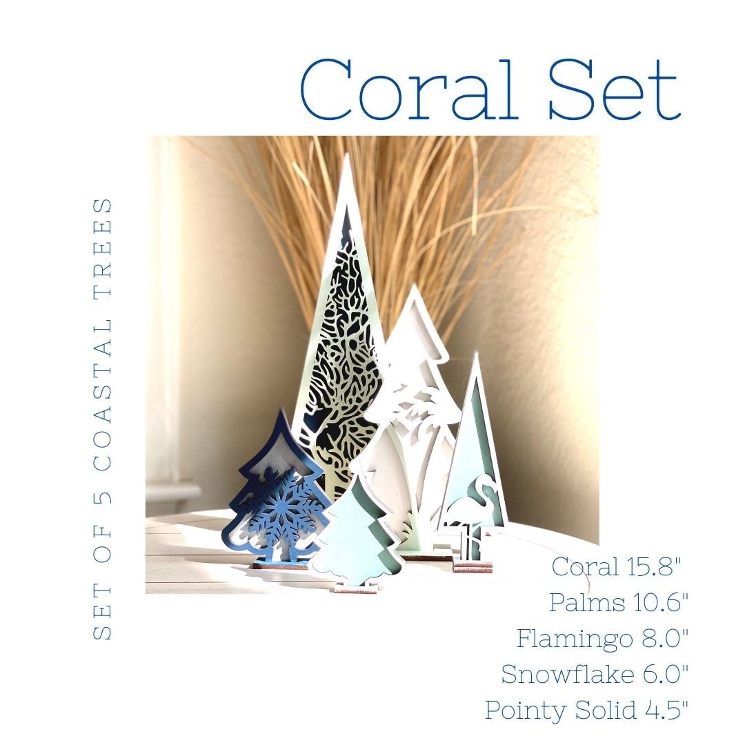 Coastal Tree Farm DIY Kit|Wood Blanks|Standing Trees|Striped|Starfish|Coral|Turtle|Jellyfish|Wave|Flamingo