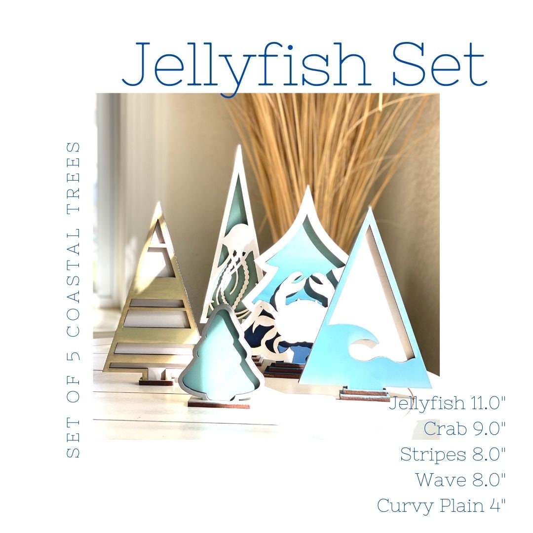 Coastal Tree Farm DIY Kit|Wood Blanks|Standing Trees|Striped|Starfish|Coral|Turtle|Jellyfish|Wave|Flamingo