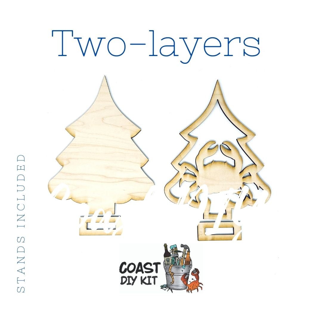 Coastal Tree Farm DIY Kit|Wood Blanks|Standing Trees|Striped|Starfish|Coral|Turtle|Jellyfish|Wave|Flamingo