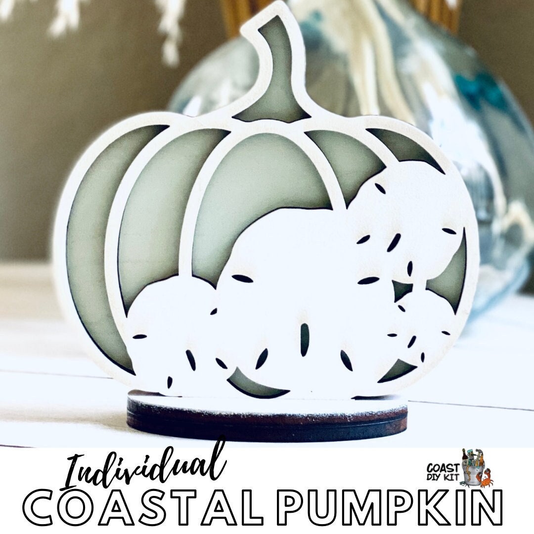 Coastal Pumpkin Patch DIY Kit Set of 5|Wood Blanks|Standing Pumpkins|Starfish|Crab|Octopus|Sanddollar|Wave