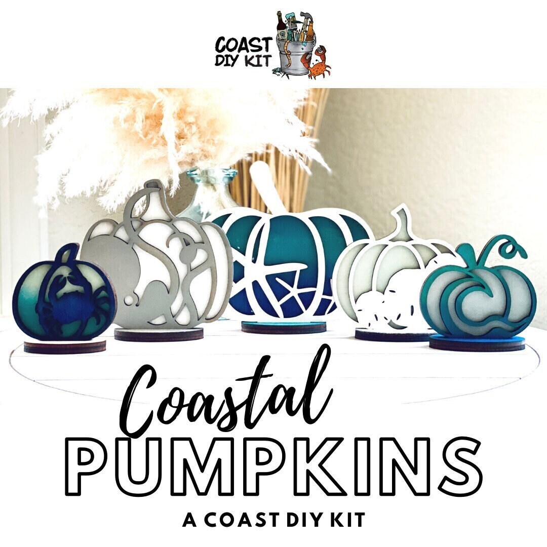 Coastal Pumpkin Patch DIY Kit Set of 5|Wood Blanks|Standing Pumpkins|Starfish|Crab|Octopus|Sanddollar|Wave