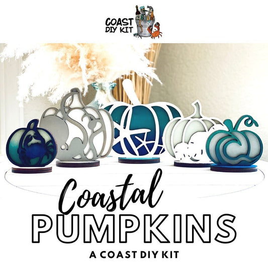 Coastal Pumpkin Patch DIY Kit Set of 5|Wood Blanks|Standing Pumpkins|Starfish|Crab|Octopus|Sanddollar|Wave