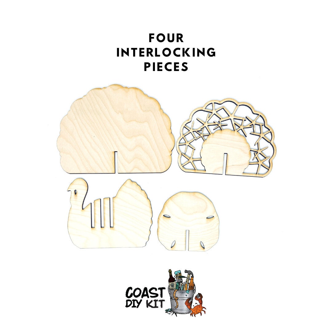 Coastal Interlocking Standing Turkey DIY (Do-It-Yourself) Kit|Thanksgiving Decor|Fall Kit|Table Centerpiece|Mantel|Shelf|Tiered Tray