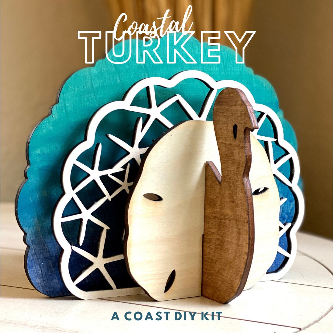 Coastal Interlocking Standing Turkey DIY (Do-It-Yourself) Kit|Thanksgiving Decor|Fall Kit|Table Centerpiece|Mantel|Shelf|Tiered Tray
