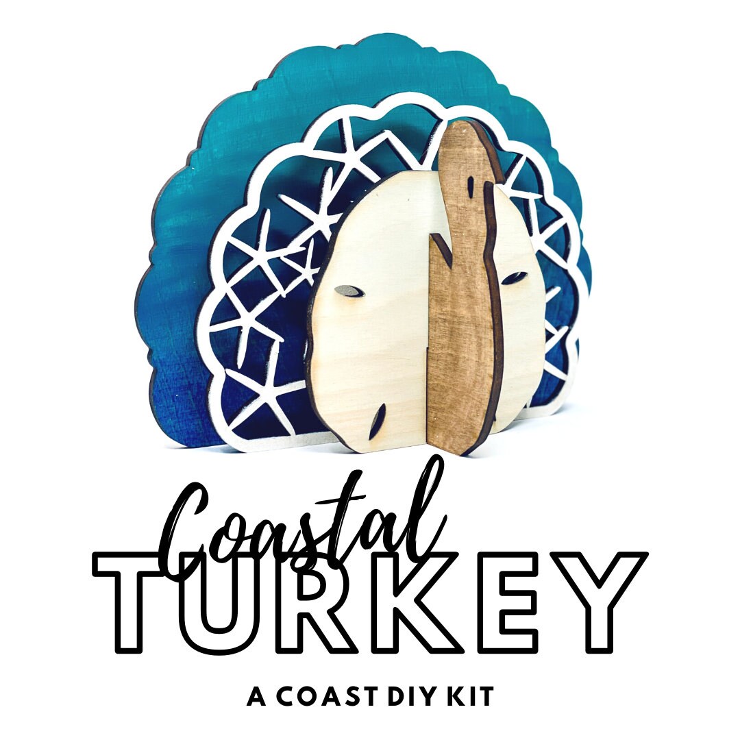 Coastal Interlocking Standing Turkey DIY (Do-It-Yourself) Kit|Thanksgiving Decor|Fall Kit|Table Centerpiece|Mantel|Shelf|Tiered Tray