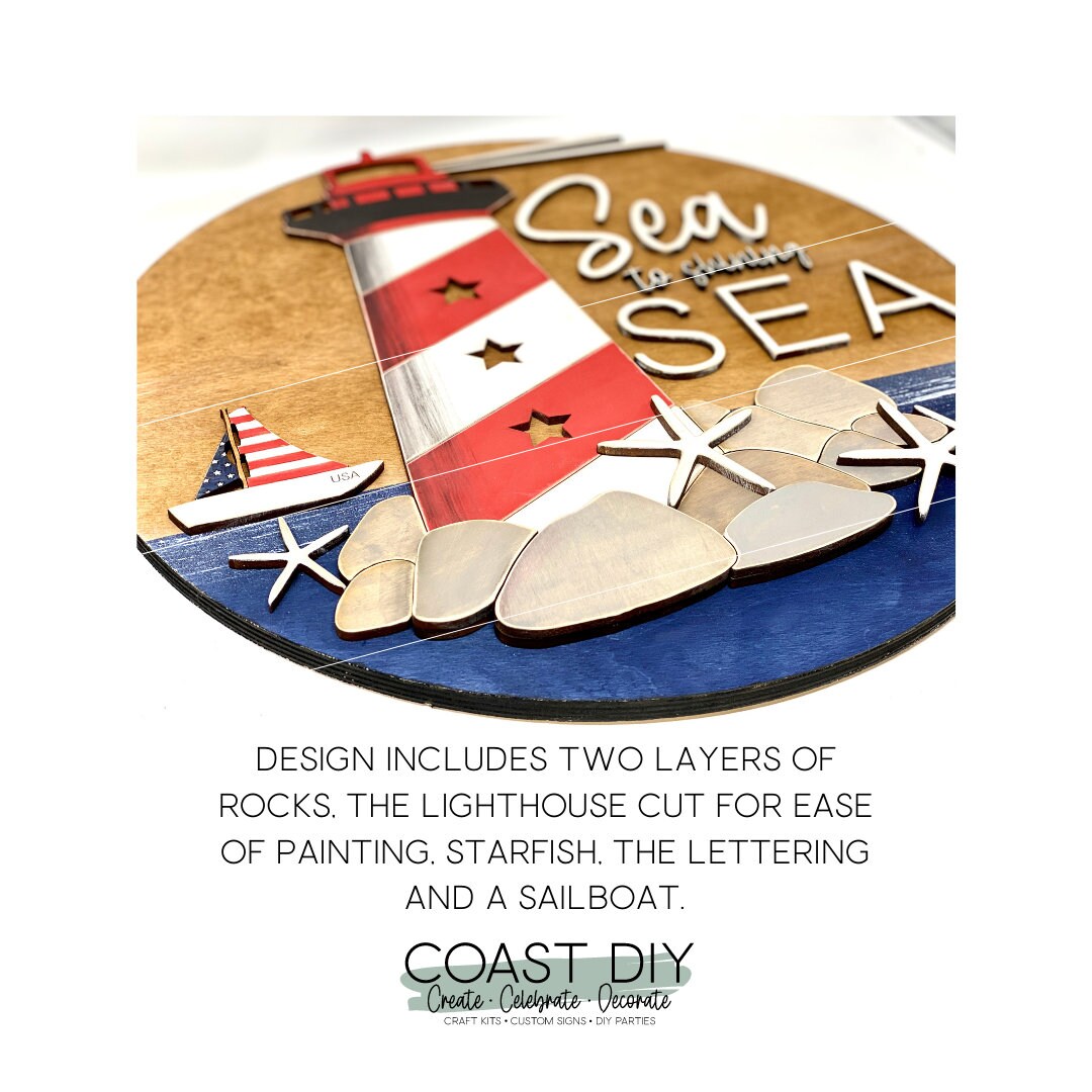 Coastal Patriotic Lighthouse Wall Sign DIY Kit | Sailboat Doorhanger | Nautical Craft Kit
