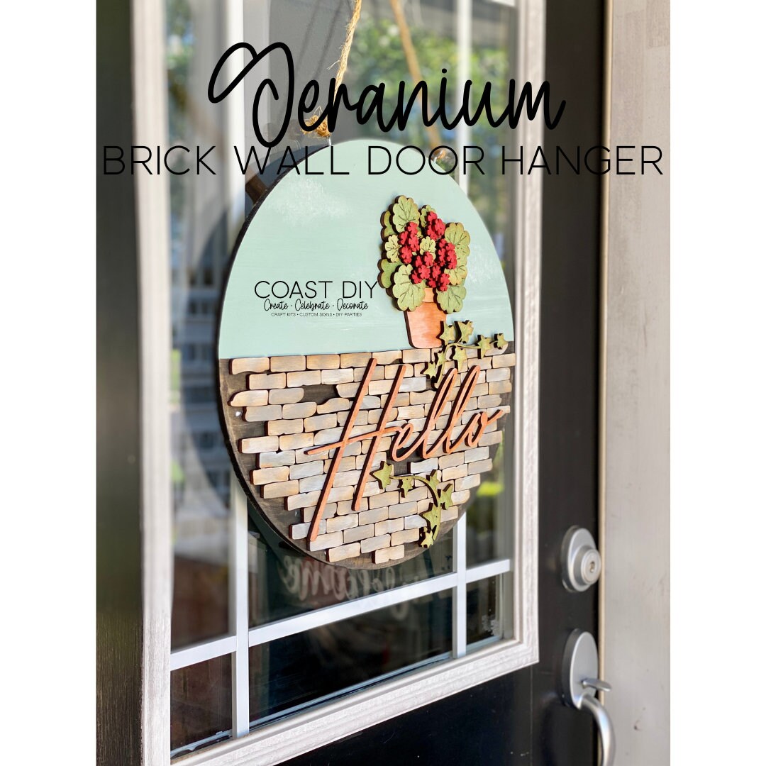 Geranium Brick Wall Door Hanger Sign Craft Kit | Rock Wall | Clay Pot