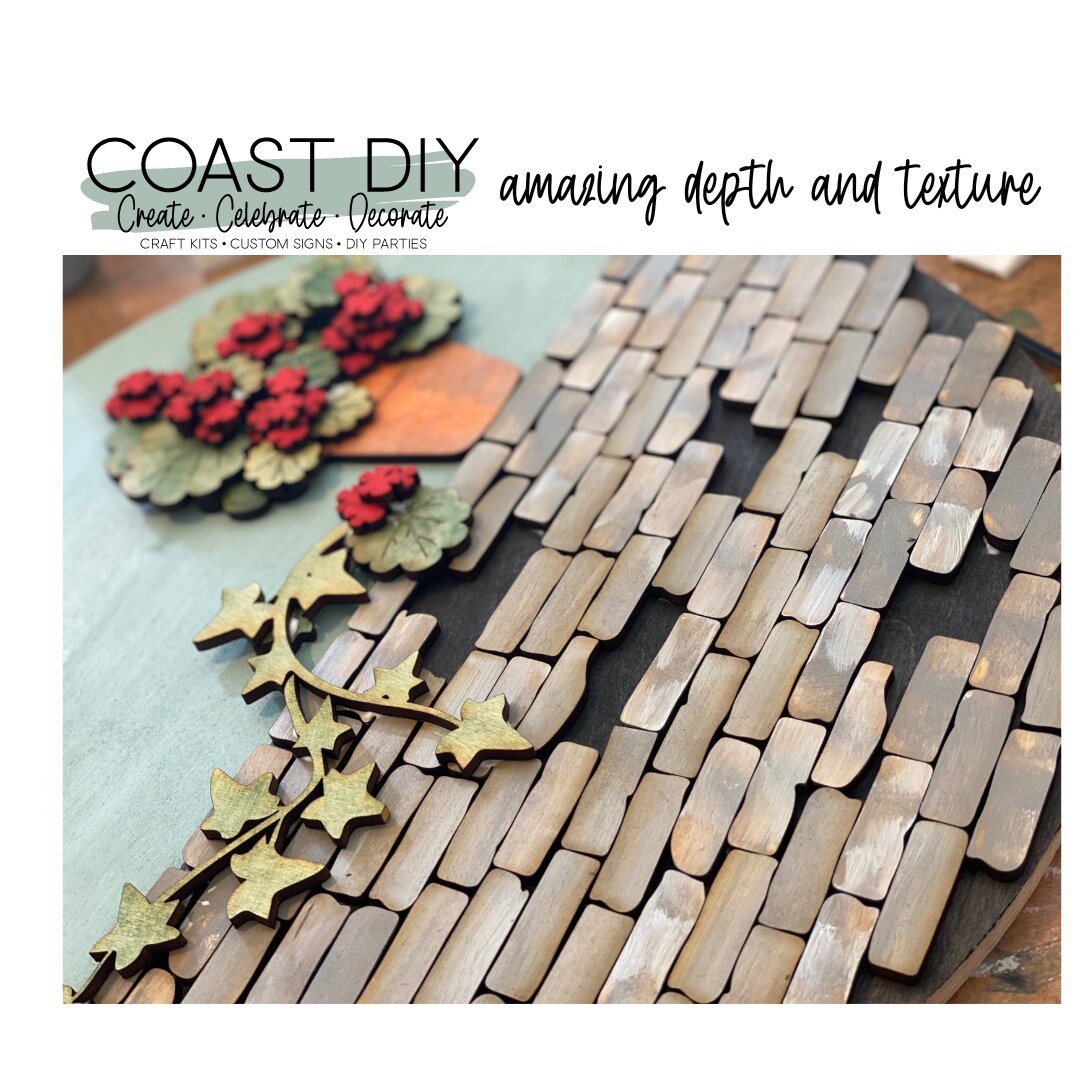 Geranium Brick Wall Door Hanger Sign Craft Kit | Rock Wall | Clay Pot