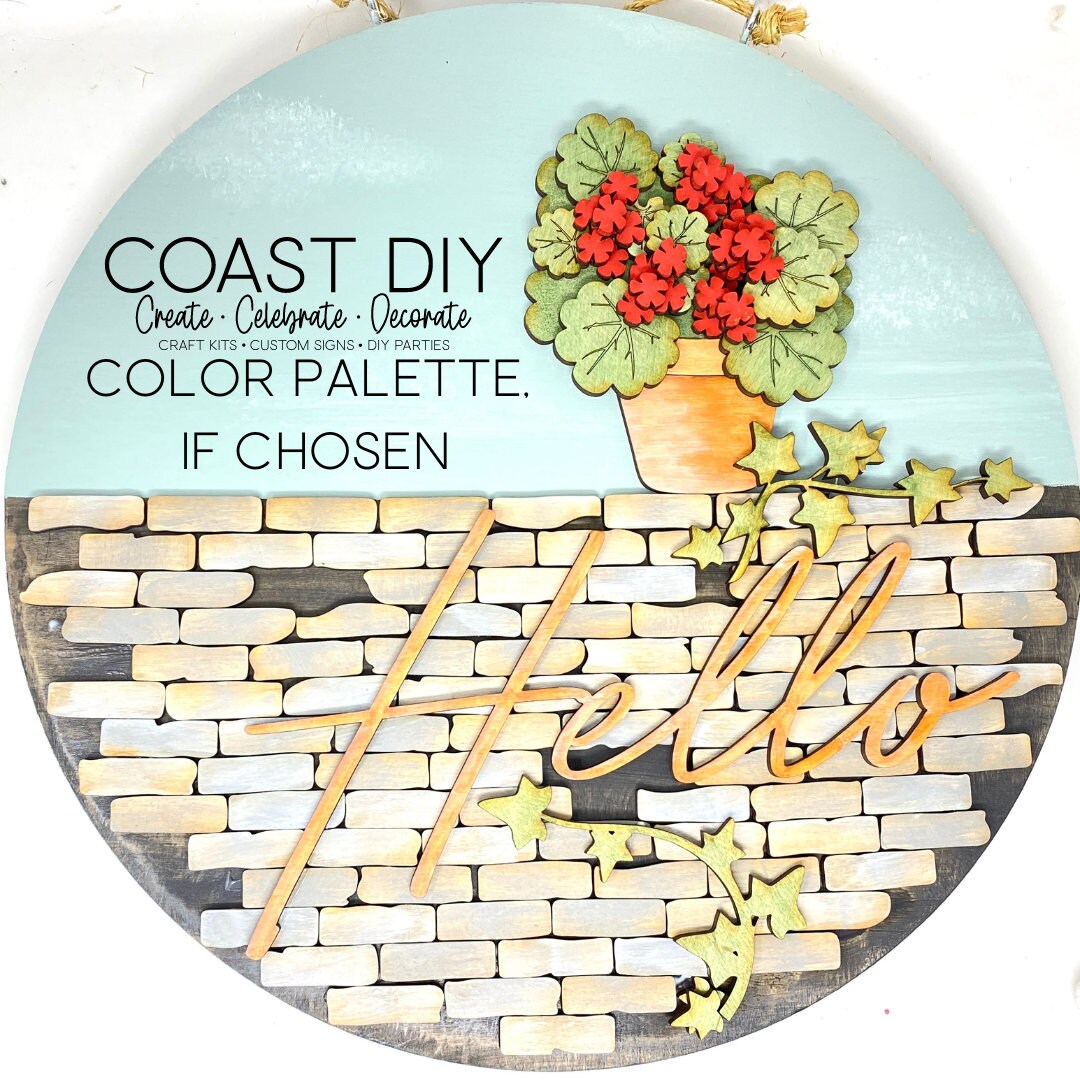Geranium Brick Wall Door Hanger Sign Craft Kit | Rock Wall | Clay Pot