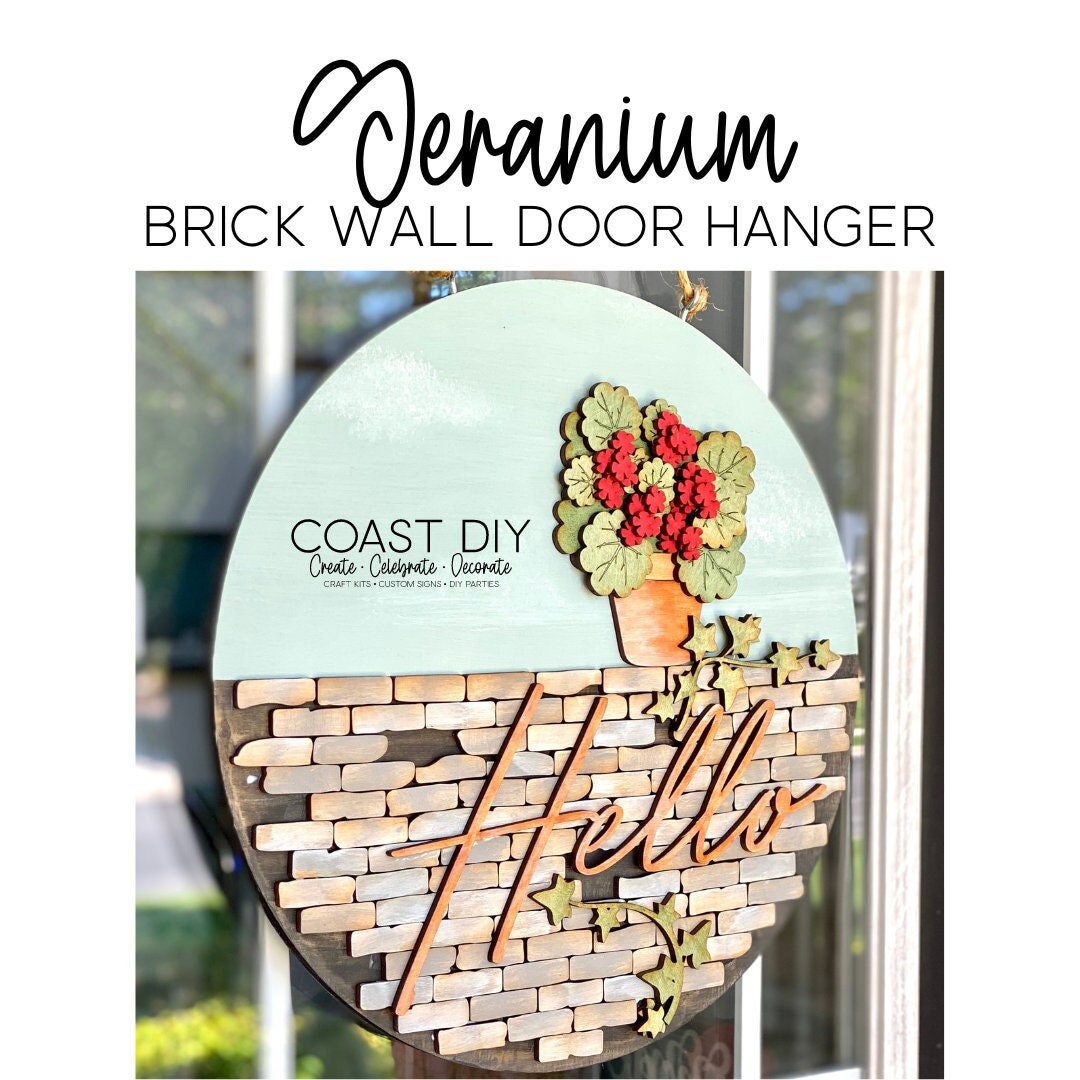 Geranium Brick Wall Door Hanger Sign Craft Kit | Rock Wall | Clay Pot
